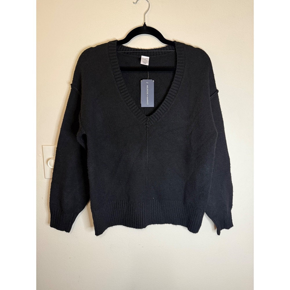 Melrose‎ & Markey Black Oversized V Neck Sweater Size XS NWT